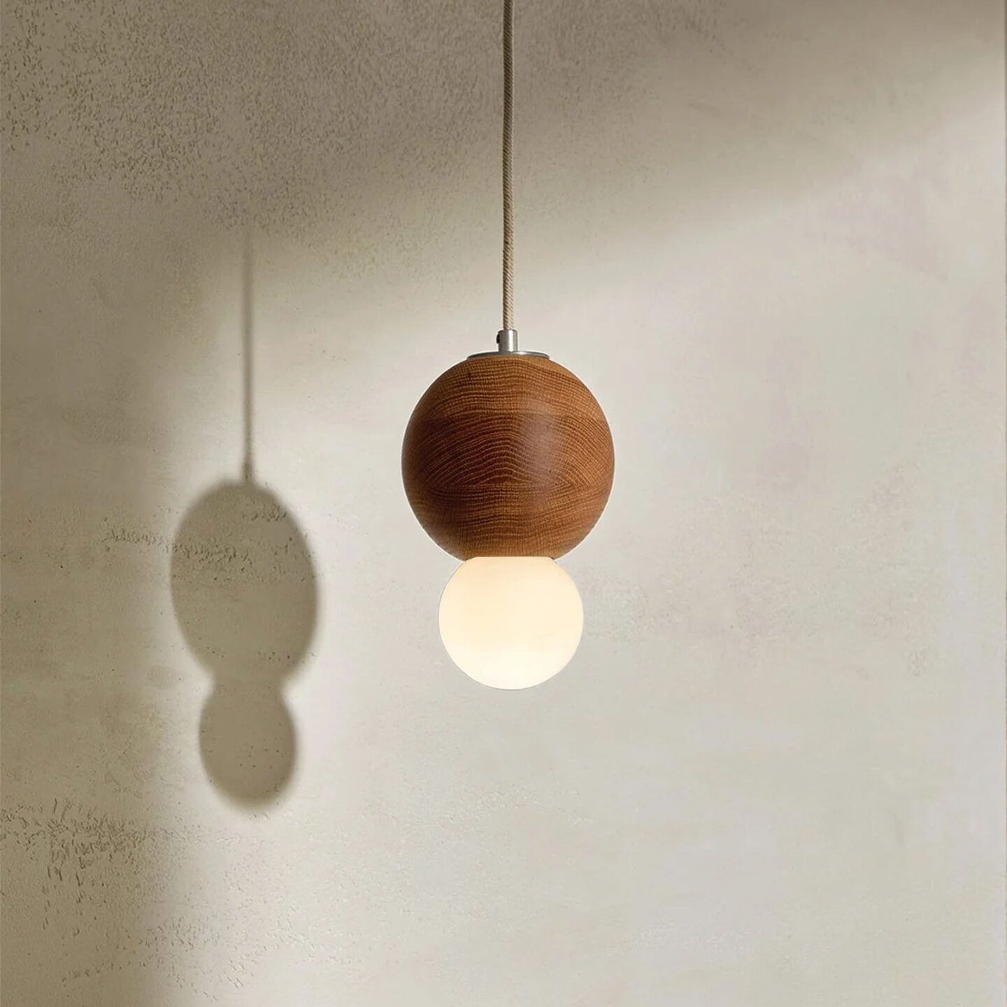 Bright Beads Sphere Pendant in Oak & Brushed Nickel with Fabric Flex